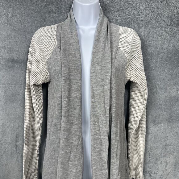 Lucky Lotus Open Front Waffle-Knit Drape Cardigan Gray Longline Women’s XS M - Picture 4 of 15